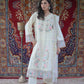 Ivory Cream Thread Work 3pc Suit with Printed Chiffon Dupatta - sitarastyle.com