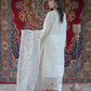 Ivory Cream Thread Work 3pc Suit with Printed Chiffon Dupatta - sitarastyle.com