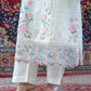 Ivory Cream Thread Work 3pc Suit with Printed Chiffon Dupatta - sitarastyle.com