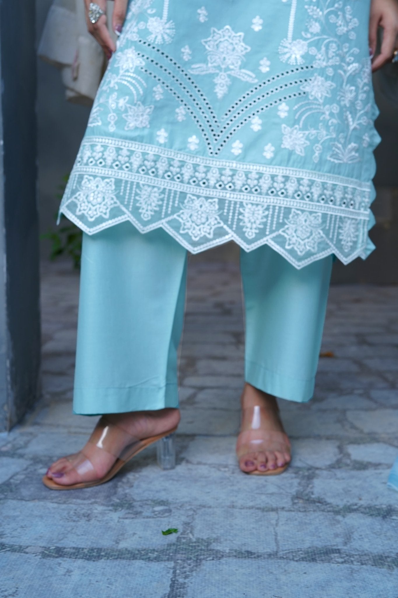 Light Blue Sequence & Thread Embroidered 3-Piece Lawn Suit - sitarastyle.com