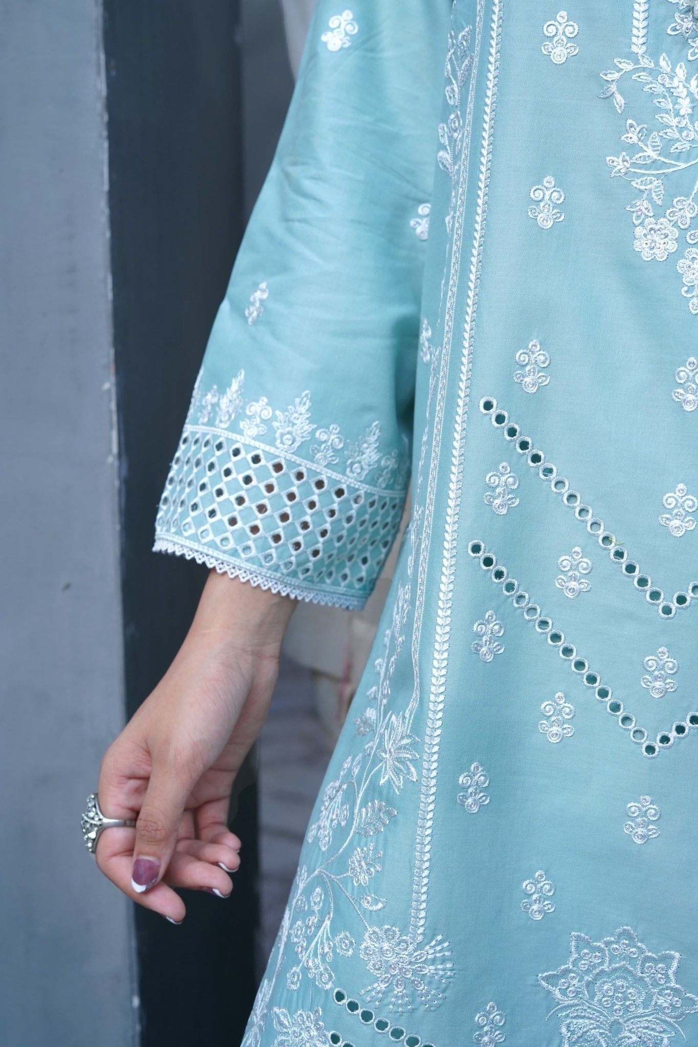 Light Blue Sequence & Thread Embroidered 3-Piece Lawn Suit - sitarastyle.com
