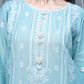 Light Blue Sequence & Thread Embroidered 3-Piece Lawn Suit - sitarastyle.com