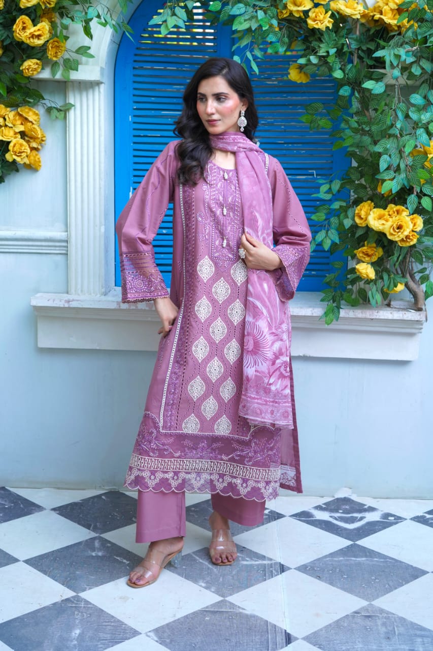 Light Purple Chikankari Embroidered 3-Piece Suit – Silk Chiffon Dupatta - sitarastyle.com