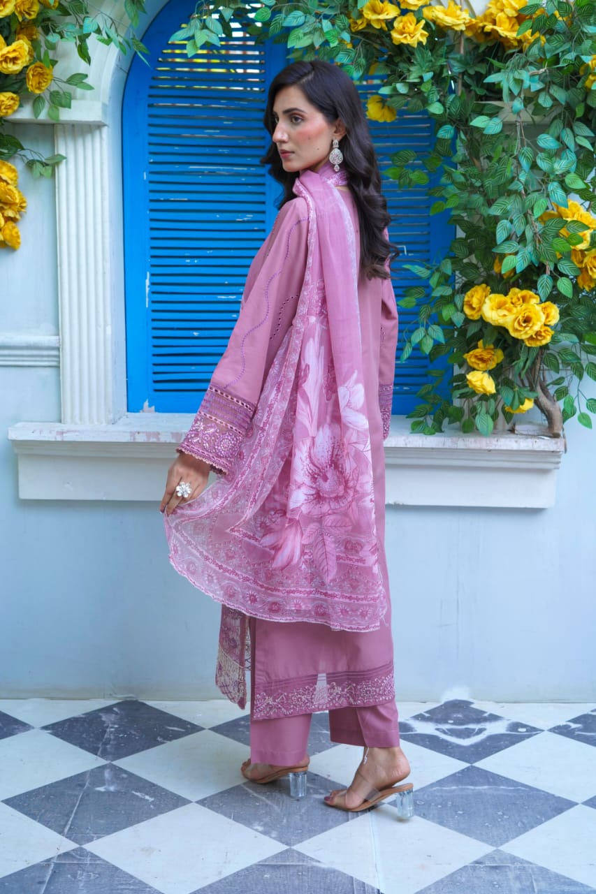 Light Purple Chikankari Embroidered 3-Piece Suit – Silk Chiffon Dupatta - sitarastyle.com