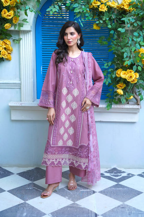 Light Purple Chikankari Embroidered 3-Piece Suit – Silk Chiffon Dupatta - sitarastyle.com