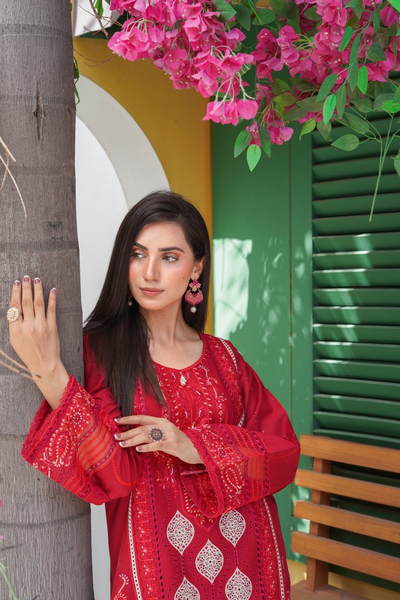 Maroon chikankari Lawn Suit with Silk Chiffon Dupatta - sitarastyle.com