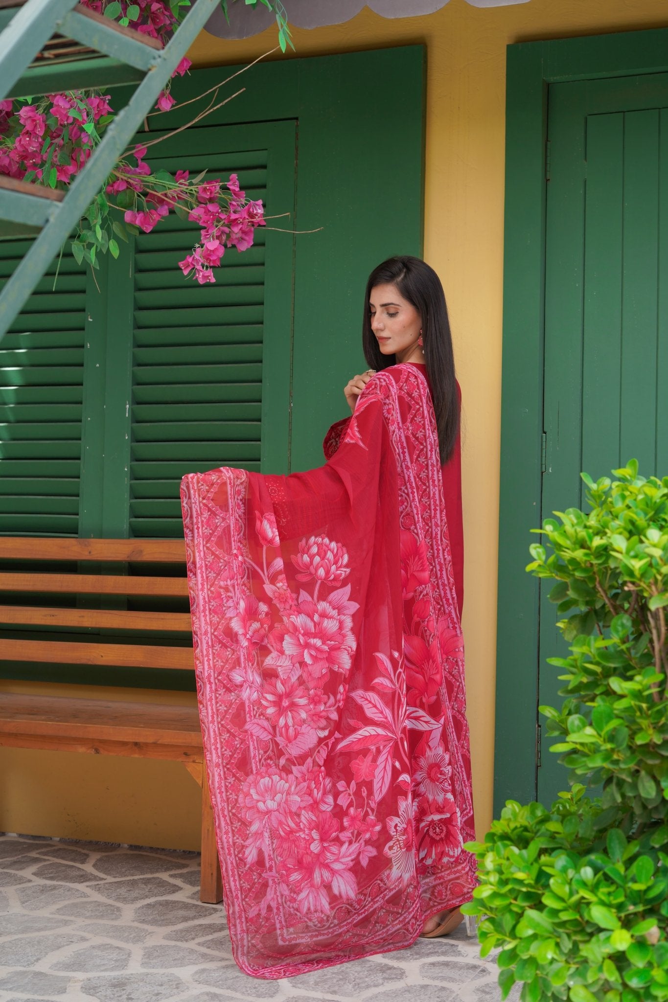 Maroon chikankari Lawn Suit with Silk Chiffon Dupatta - sitarastyle.com