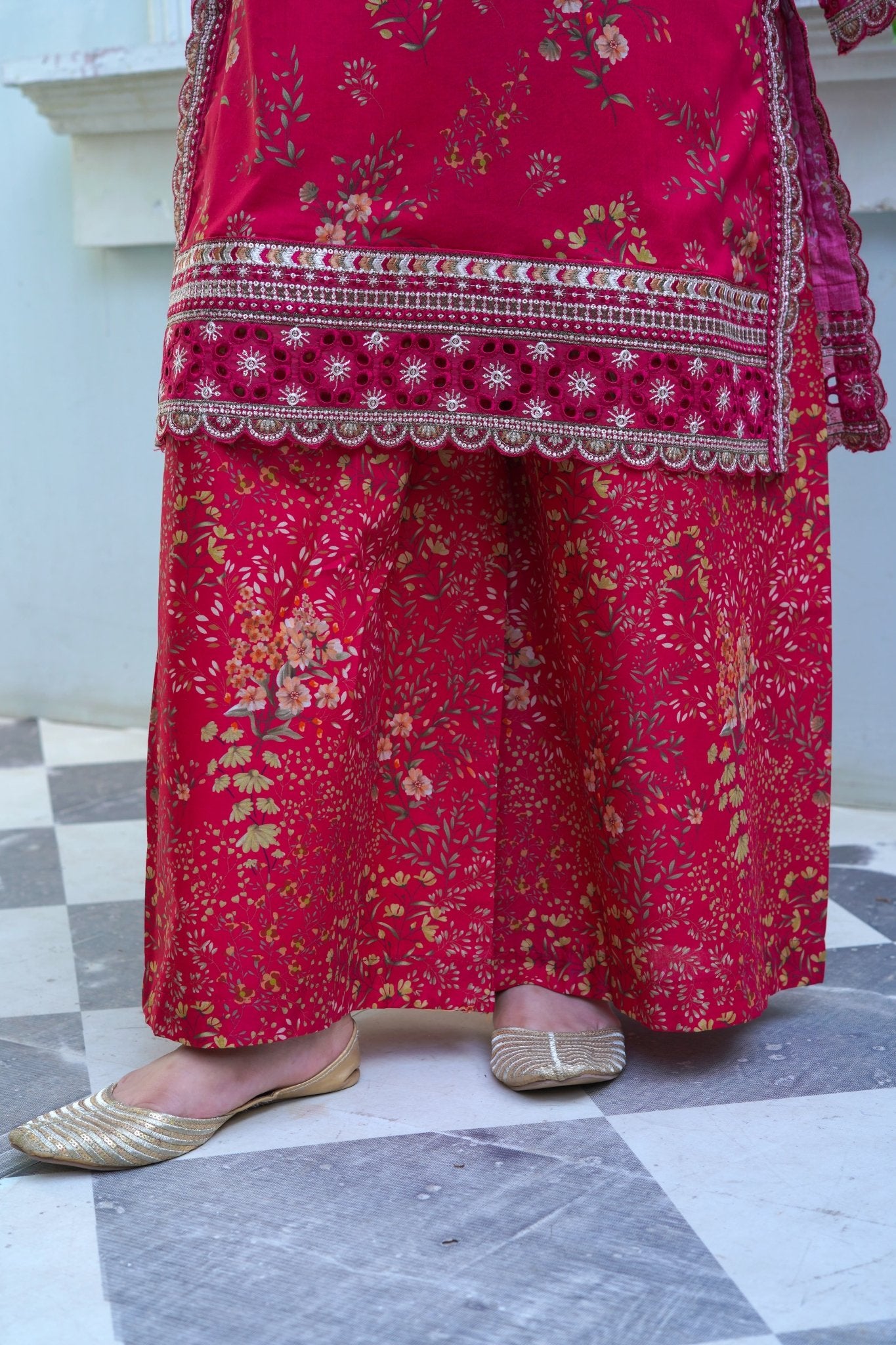 Maroon Printed Lawn Flapper Suit with Monar Dupatta - sitarastyle.com