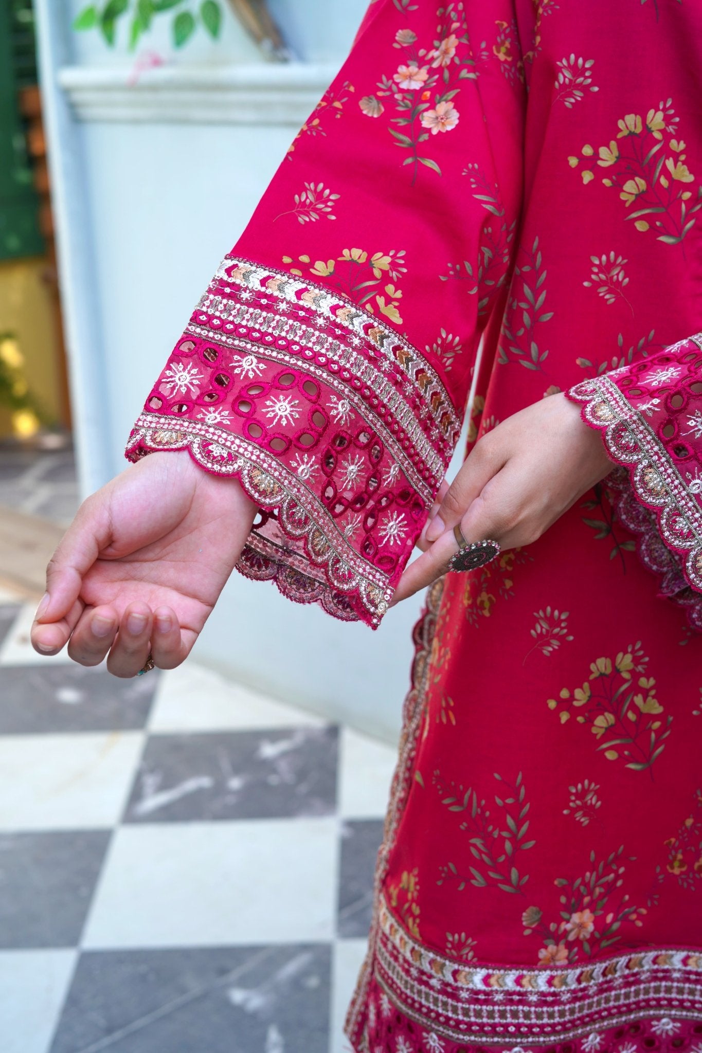 Maroon Printed Lawn Flapper Suit with Monar Dupatta - sitarastyle.com