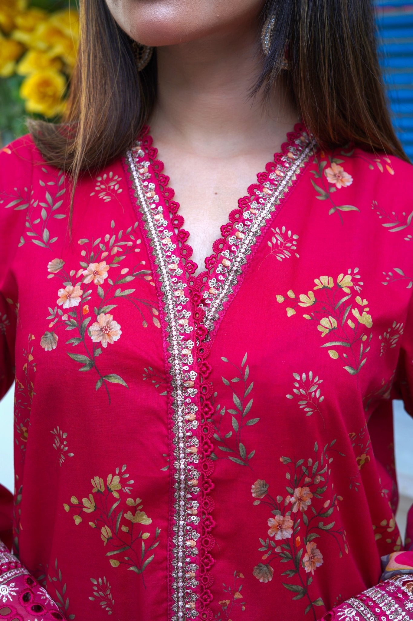 Maroon Printed Lawn Flapper Suit with Monar Dupatta - sitarastyle.com