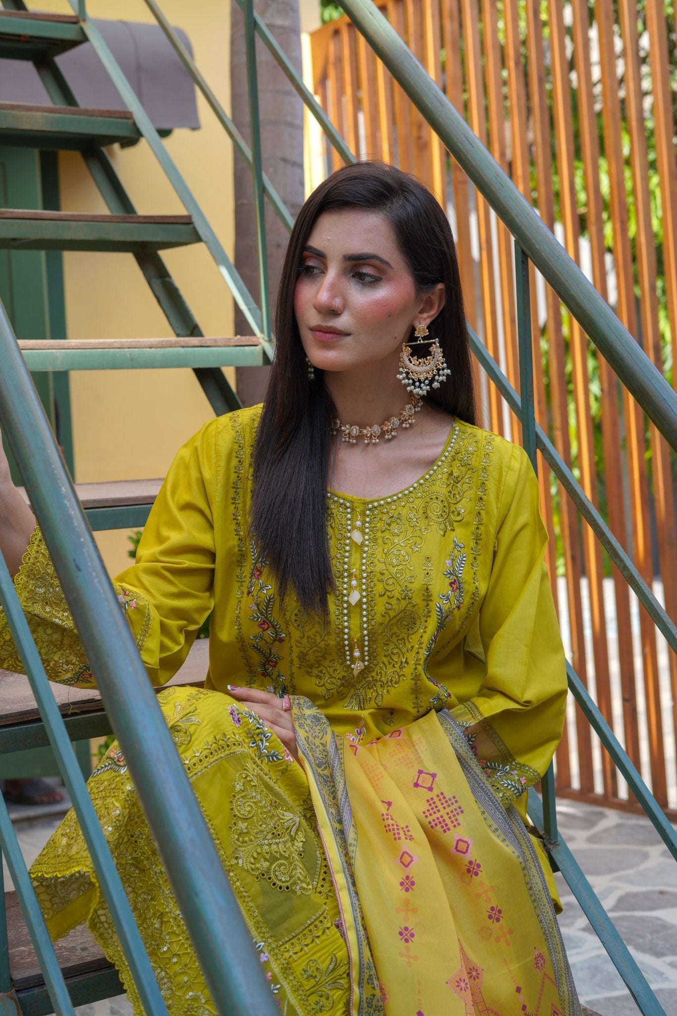Olive Lime Embroidered Lawn Suit – 3 Piece - sitarastyle.com