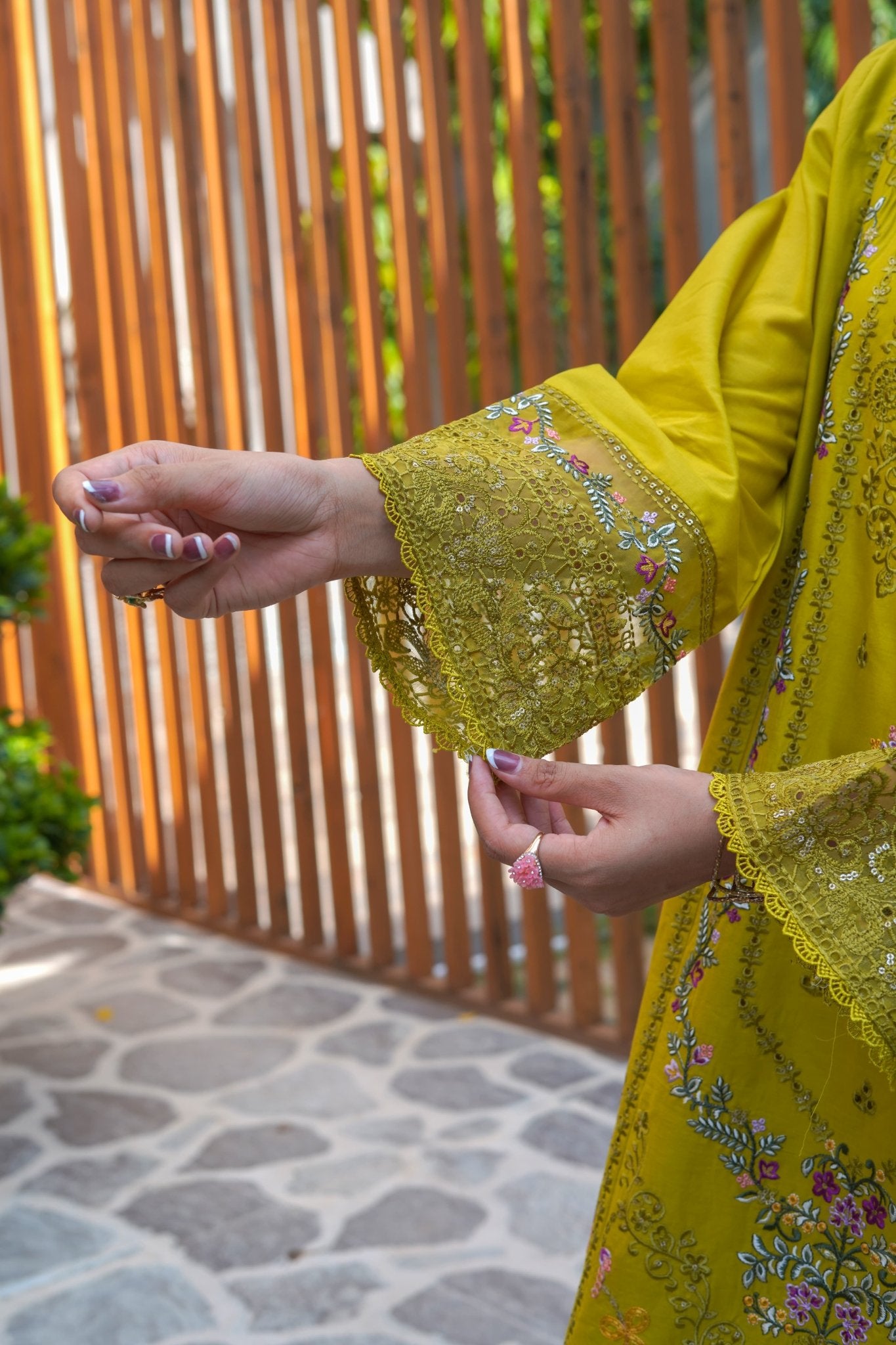 Olive Lime Embroidered Lawn Suit – 3 Piece - sitarastyle.com