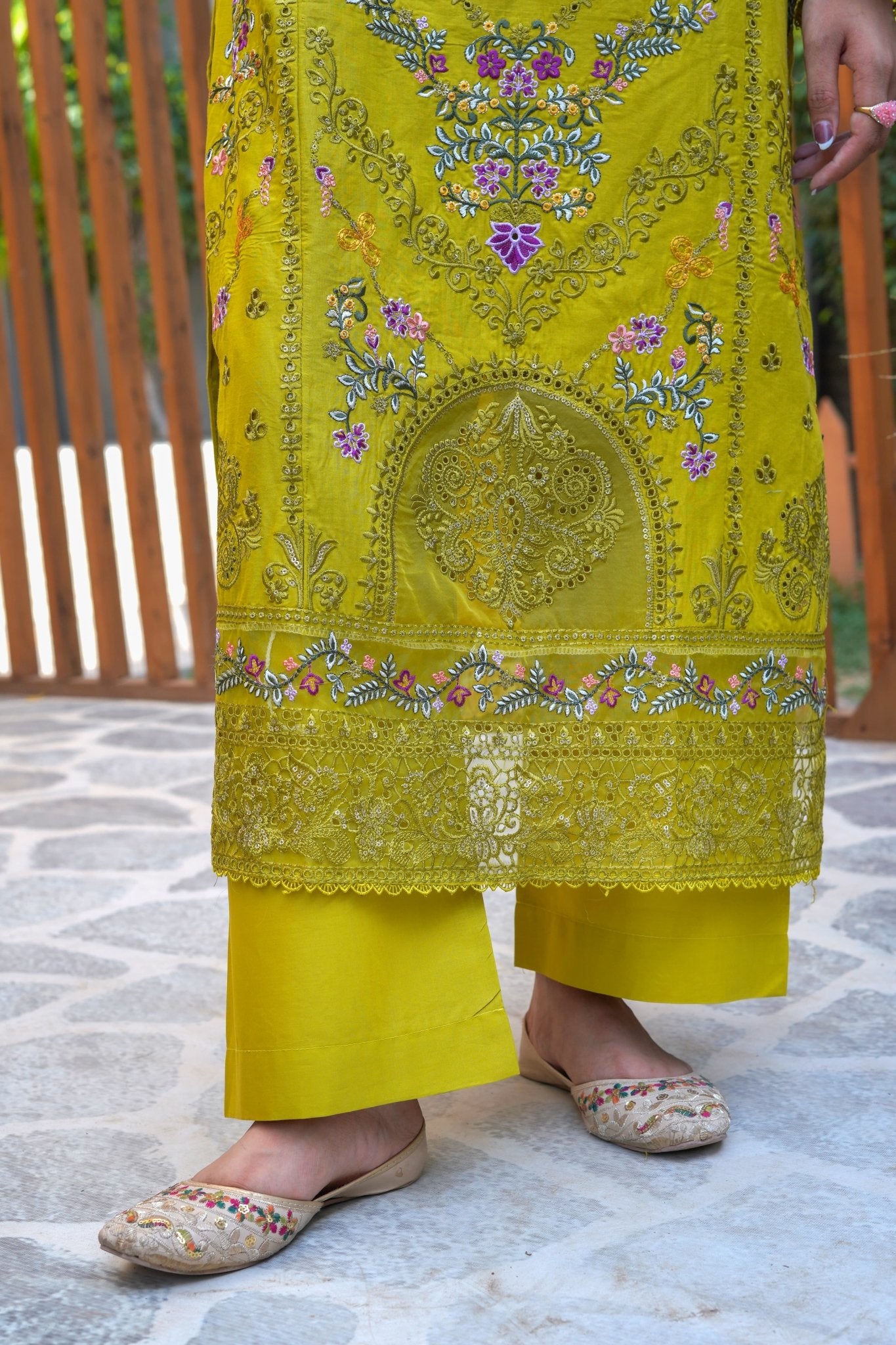 Olive Lime Embroidered Lawn Suit – 3 Piece - sitarastyle.com