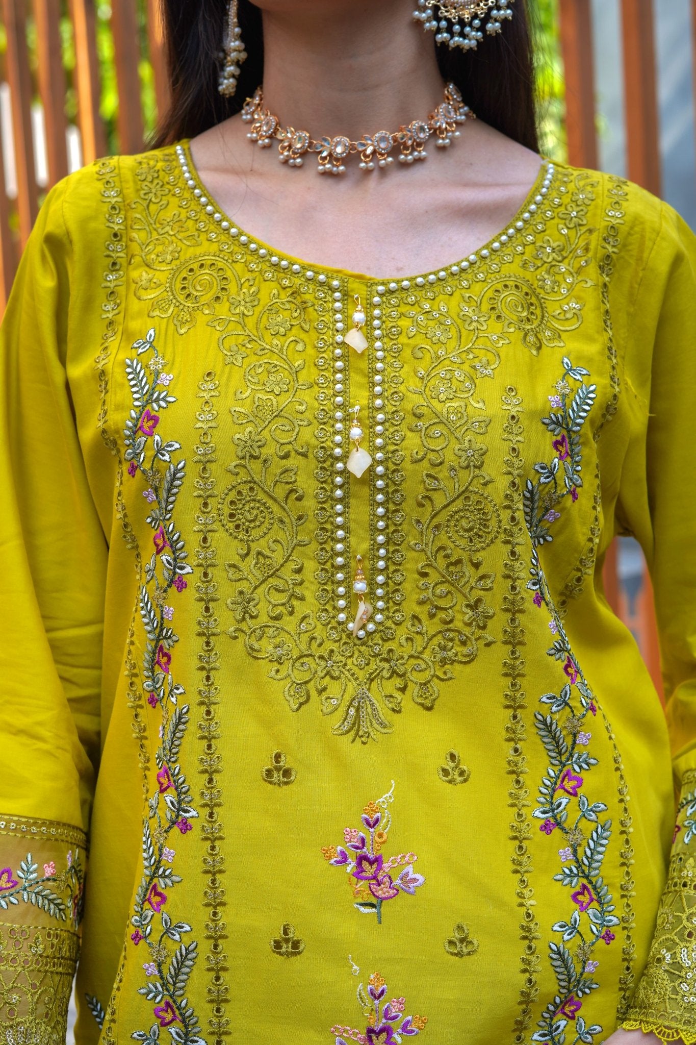 Olive Lime Embroidered Lawn Suit – 3 Piece - sitarastyle.com