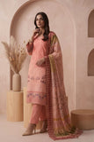Peach Embroidered 3 - Piece Suit with Printed Chiffon Dupatta - sitarastyle.com
