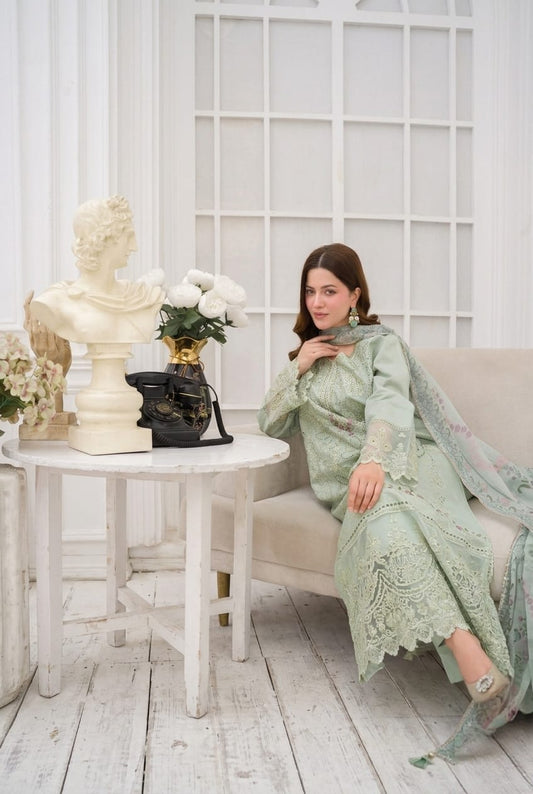 Pistachio Green Embroidered 3 - Piece Suit with Premium Patches - sitarastyle.com