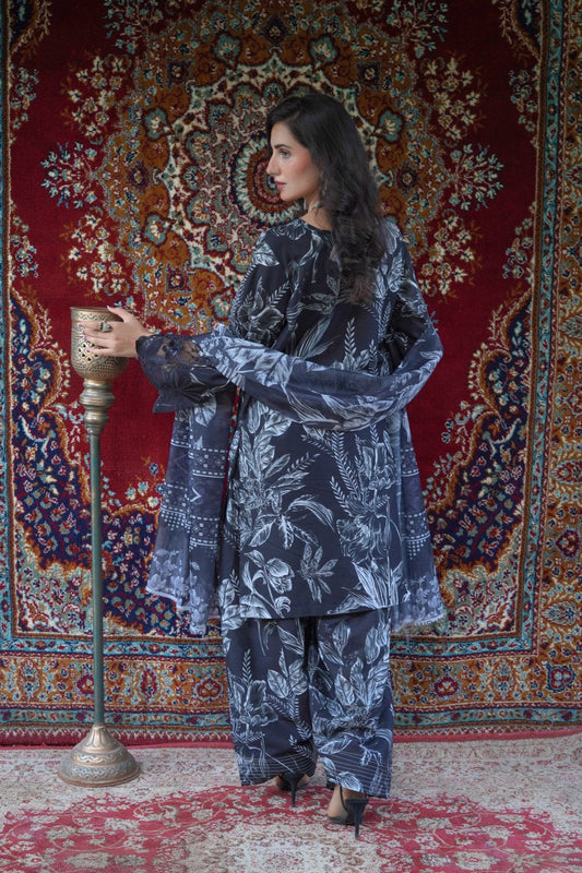Printed Lawn 3-Piece Suit with Farshi Shalwar & Monar Dupatta - sitarastyle.com