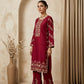 Red 2pc Embroidered Lawn Suit with Flapper | Thread Work Kurta - sitarastyle.com