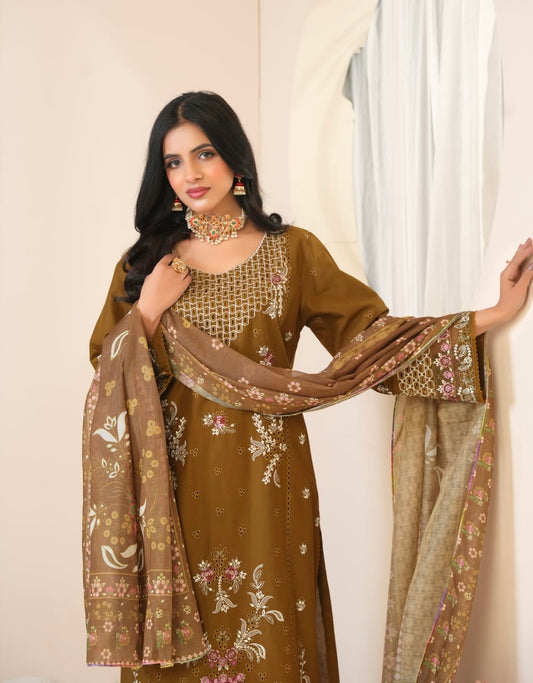 Chikankari Embroidered 3pc Suit with Premium Chiffon Dupatta