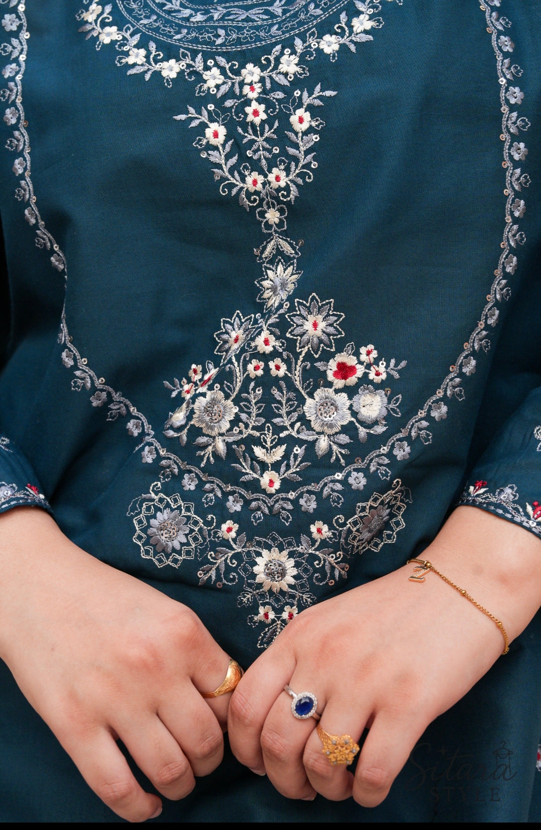 3 Piece Gol Ghera Lawn Suit with Thread Work Embroidery