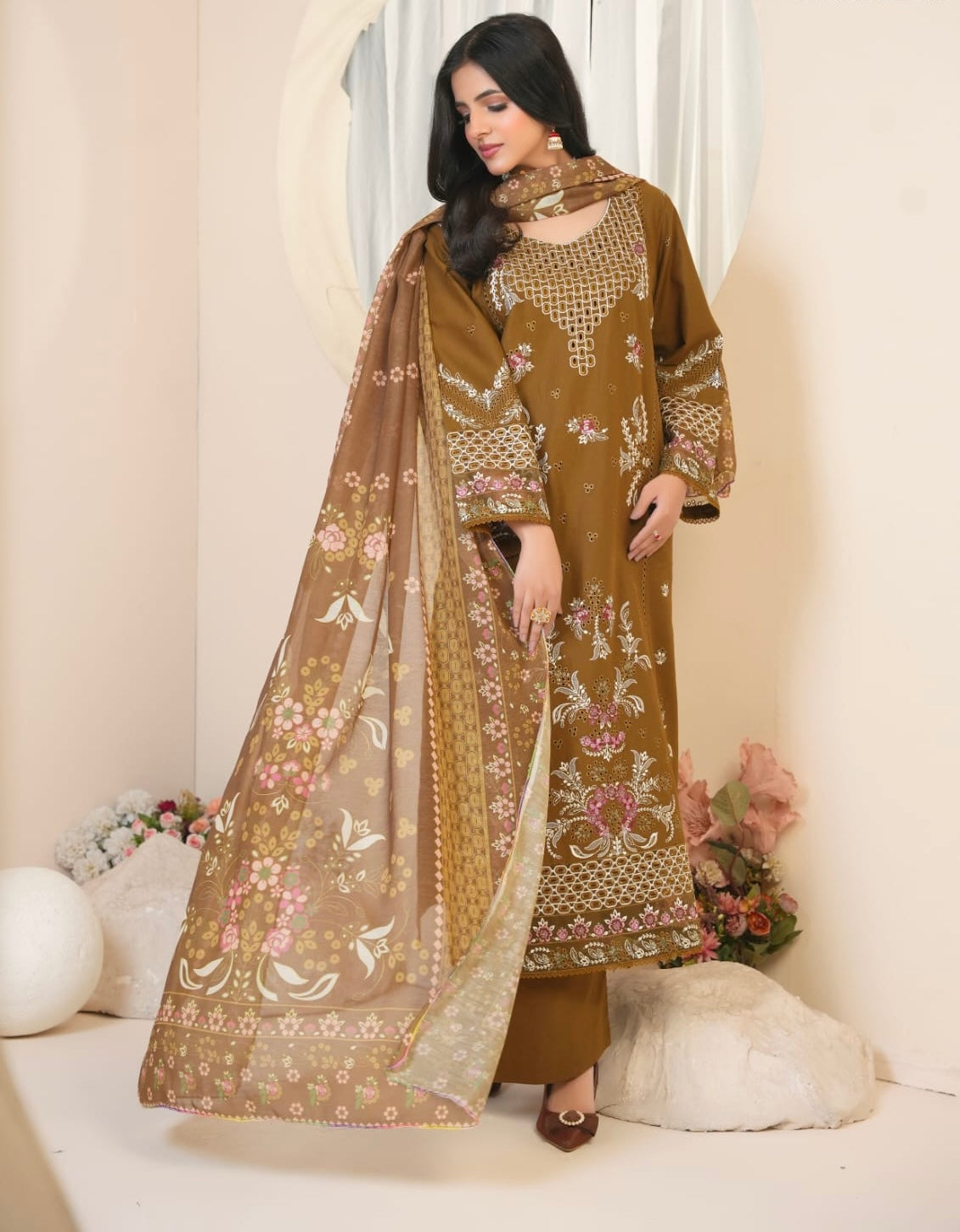 Chikankari Embroidered 3pc Suit with Premium Chiffon Dupatta