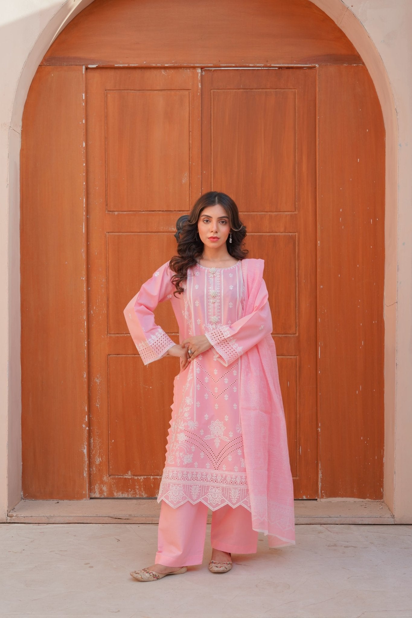 Shimmer Blush Sequence & Thread Embroidered 3-Piece Lawn Suit - sitarastyle.com