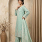 Sky Blue Embroidered 3 - Piece Lawn Suit with Flapper Trousers - sitarastyle.com