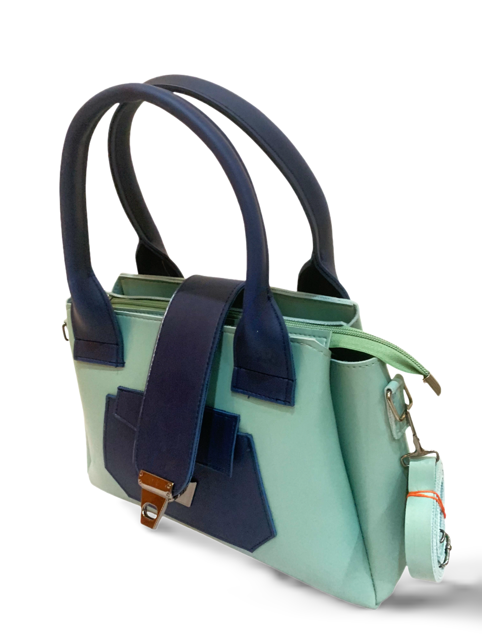 Elegant Mint Green & Navy Blue - Two-Tone Handbag