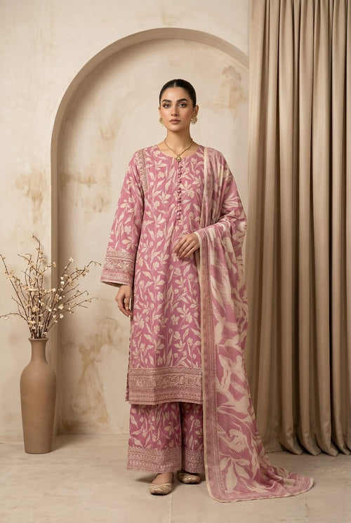 Tea pink embroidered 3pc printed lawn suit - Sitara Style