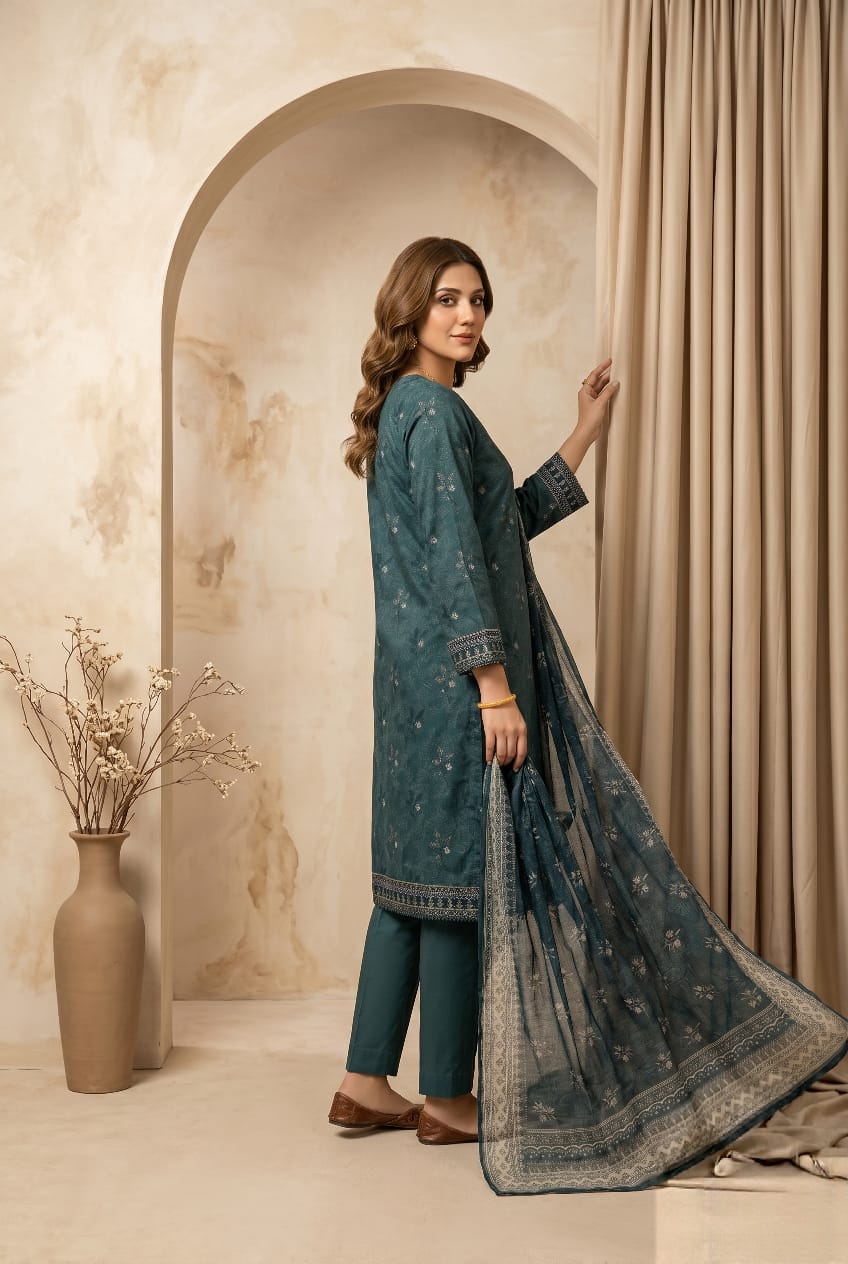 Teal Blue 3-Piece Printed Lawn Suit - sitarastyle.com