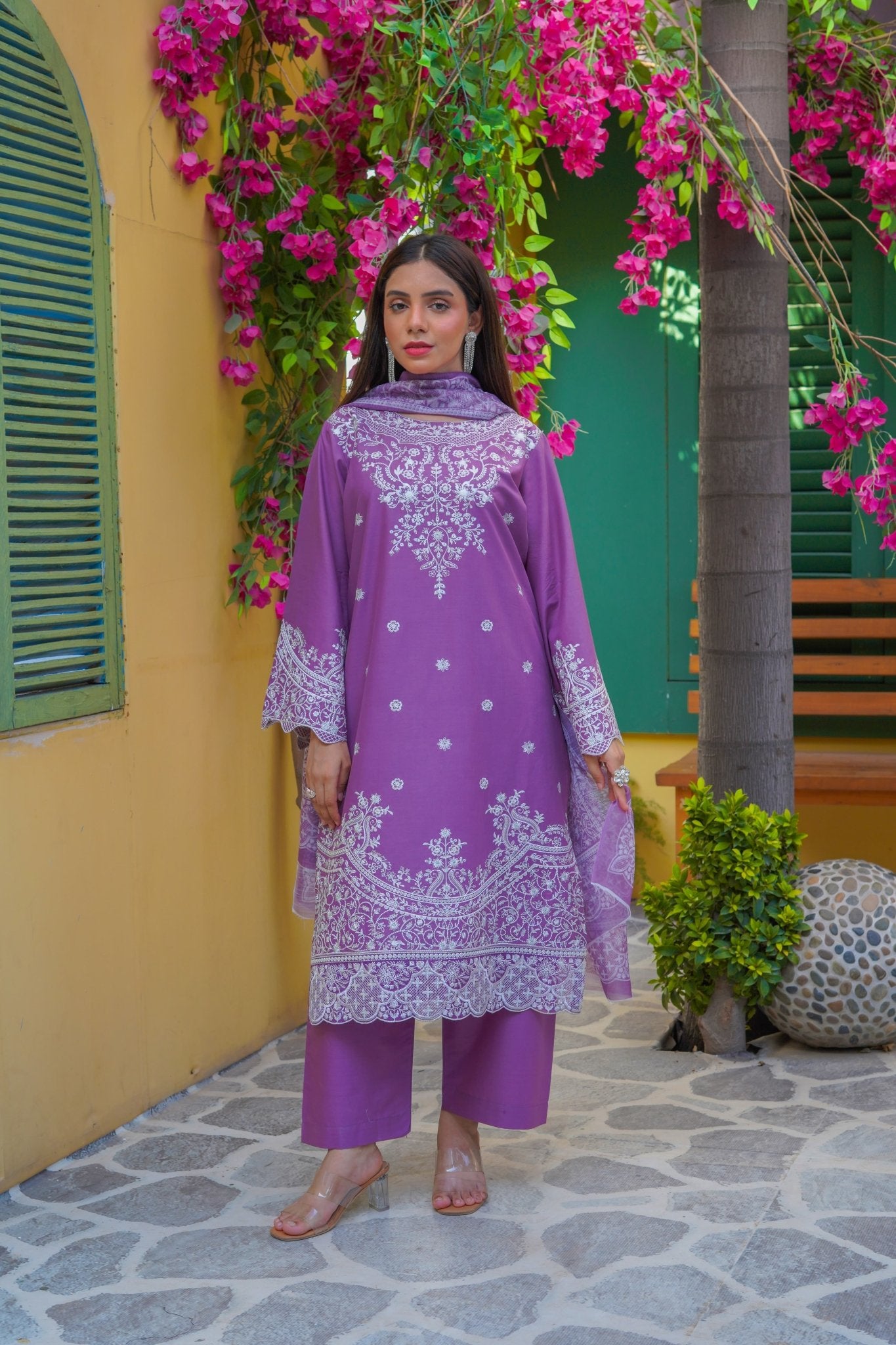 Violet Embroidered 3-Piece Lawn Suit with Daman Patch Work - sitarastyle.com