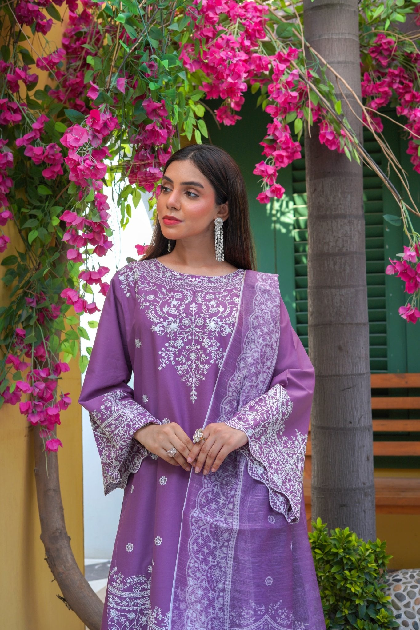 Violet Embroidered 3-Piece Lawn Suit with Daman Patch Work - sitarastyle.com