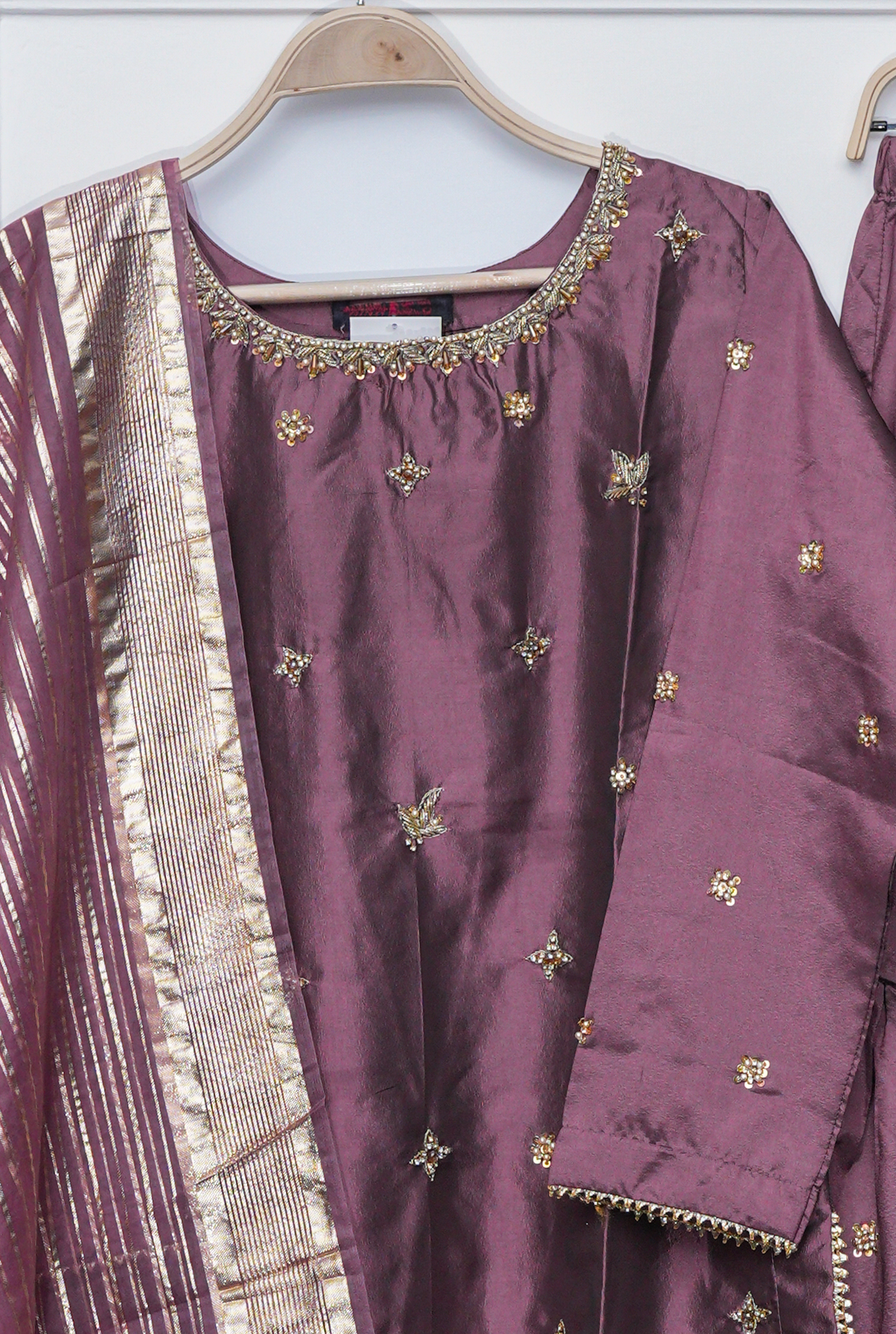 Hand-Embroidered Katthan Silk Gharara 3-Piece Suit | Masoori Dupatta