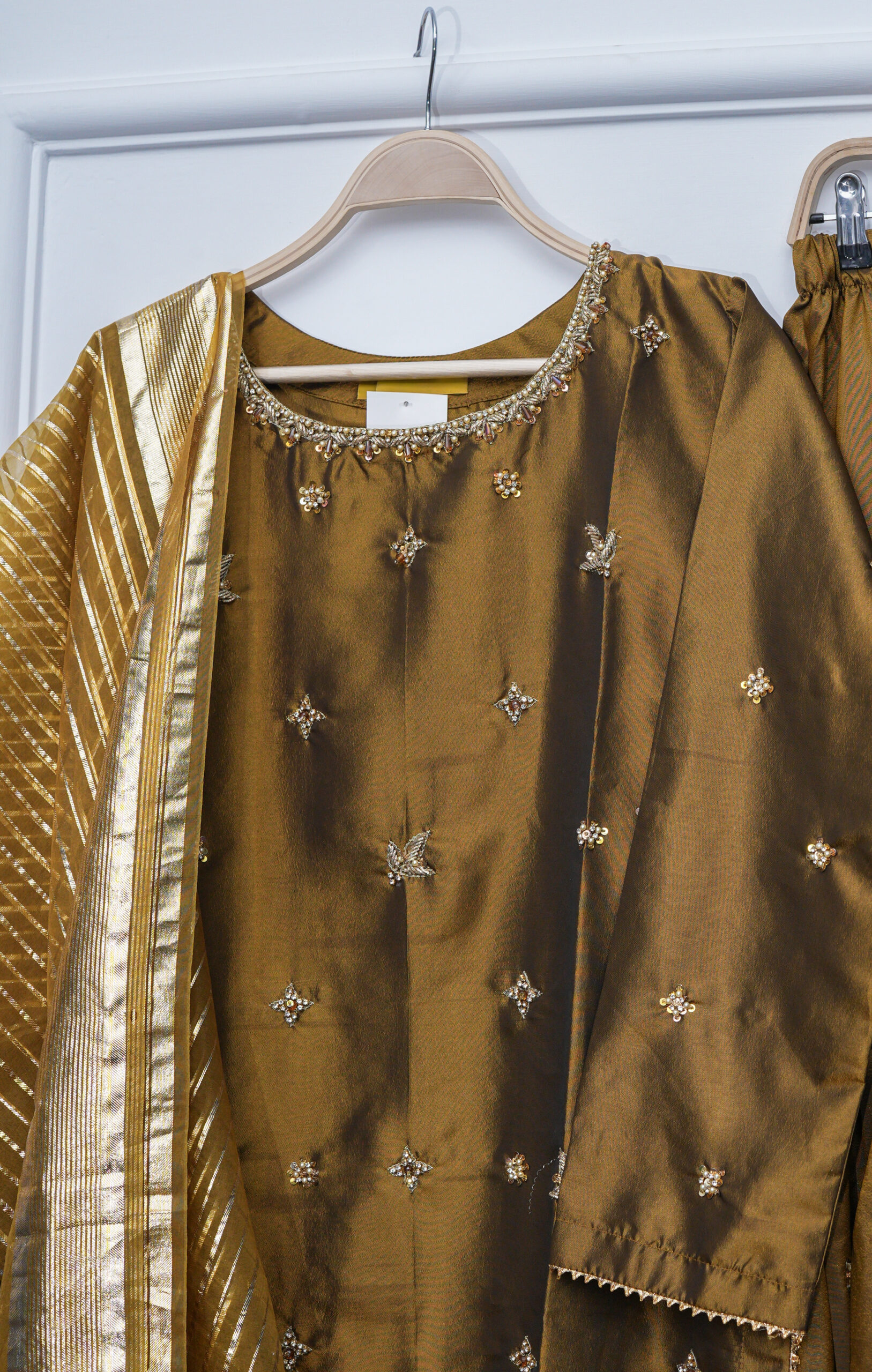 Gold Embellished Katthan Silk Gharara 3-Piece Suit | Hand-Embroidered Luxury