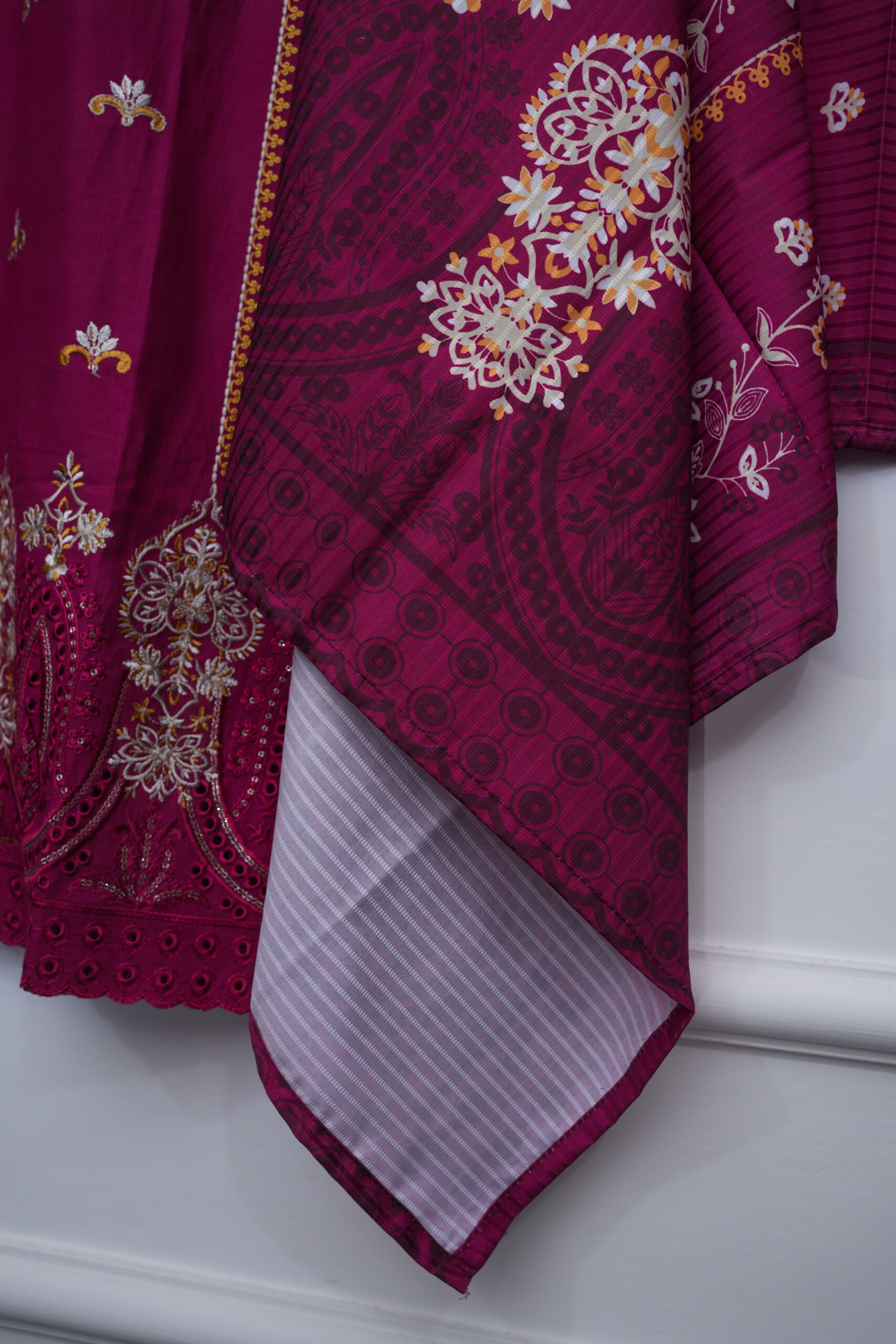 Shocking Pink Embroidered Shirt with Trouser & Shawl – 45" Length