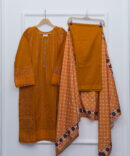 Mustard Embroidered Shirt with Trouser & Shawl – 44" Length