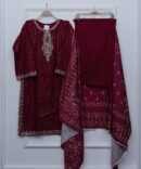 Mehroon Full Embroidered Sequin Shirt with Trouser & Dupatta – 41" Length