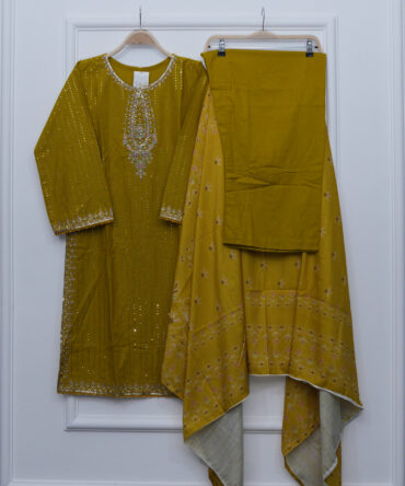 Parrot Green Full Embroidered Sequin Shirt with Trouser & Dupatta – 41" Length