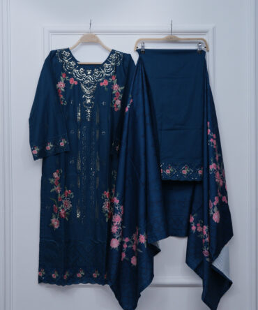 Zinc Full Embroidered Sequin Shirt with Trouser & Shawl – 46" Length