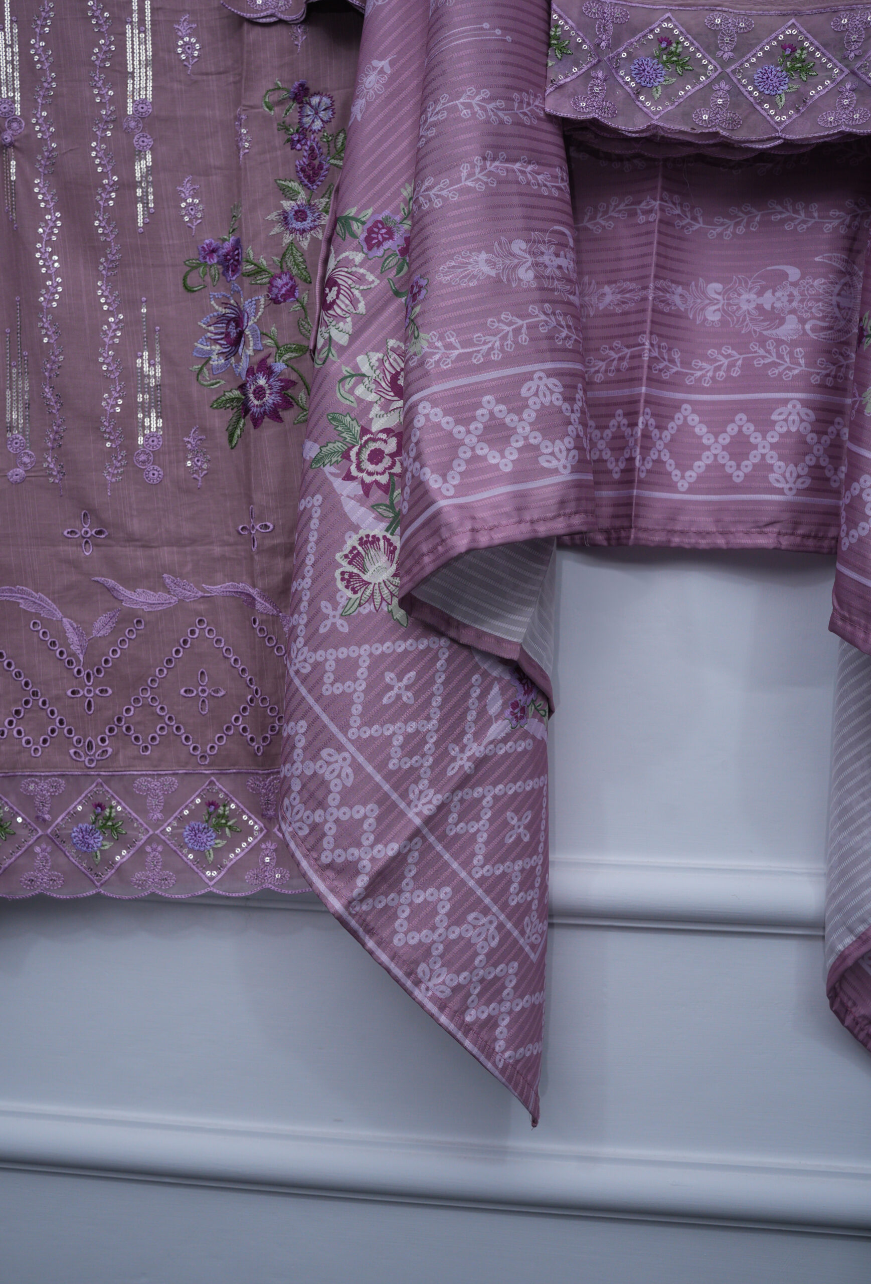 Lite Falsa Full Embroidered Sequin Shirt with Trouser & Shawl – 46" Length