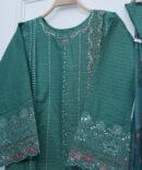 Cyan Blue Embroidered Shirt with Trouser & Cotton Net Dupatta – 42" Length