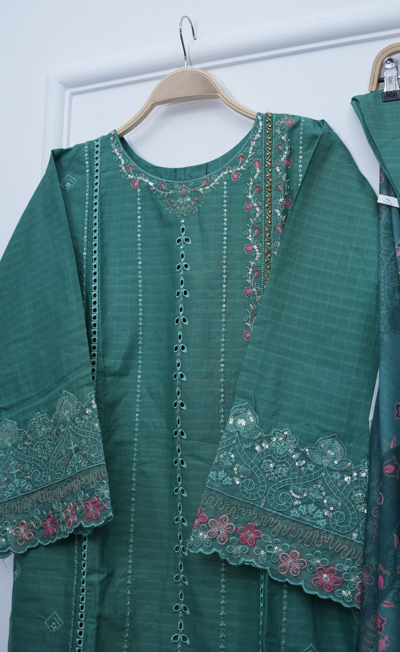 Cyan Blue Embroidered Shirt