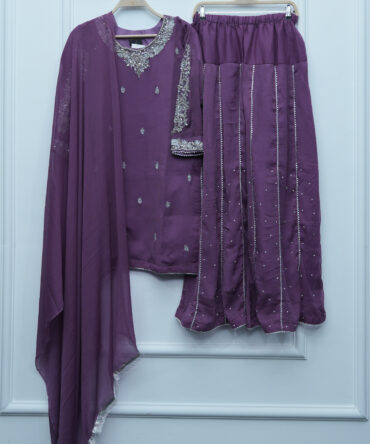 Majestic Lavender Naqshi Dabqi Embroidered Chiffon Sharara 3-Piece Set
